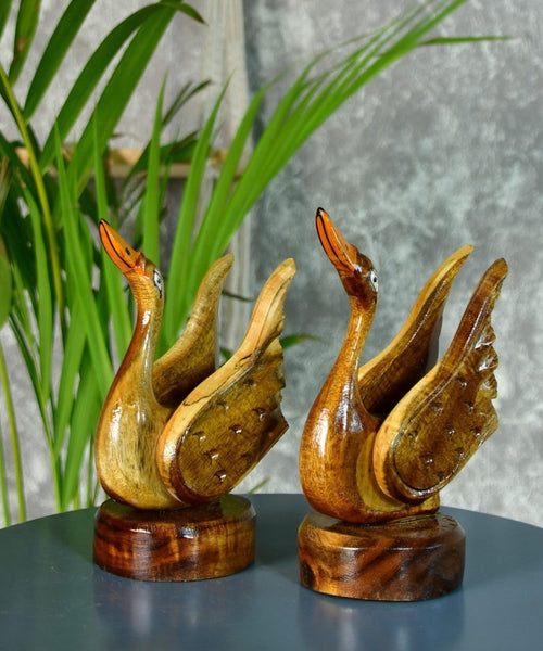 Sowpeace Pair of Wooden handcarved swan Artisan Home Decor