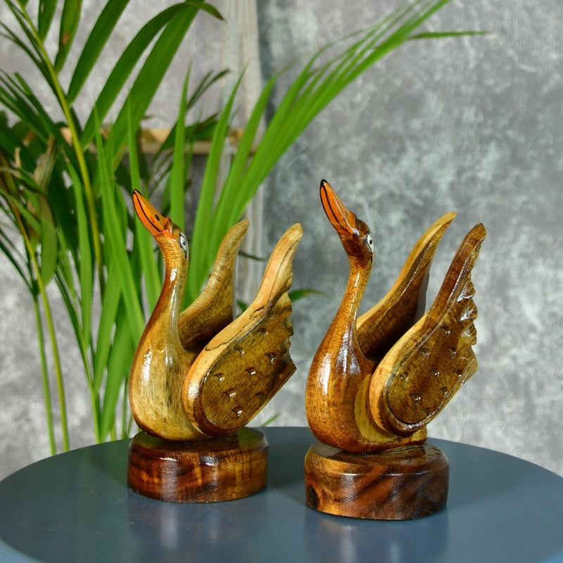 Sowpeace Pair of Wooden handcarved swan Artisan Home Decor – view 1