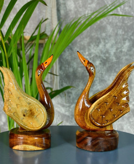 Sowpeace Pair of Wooden handcarved swan Artisan Home Decor