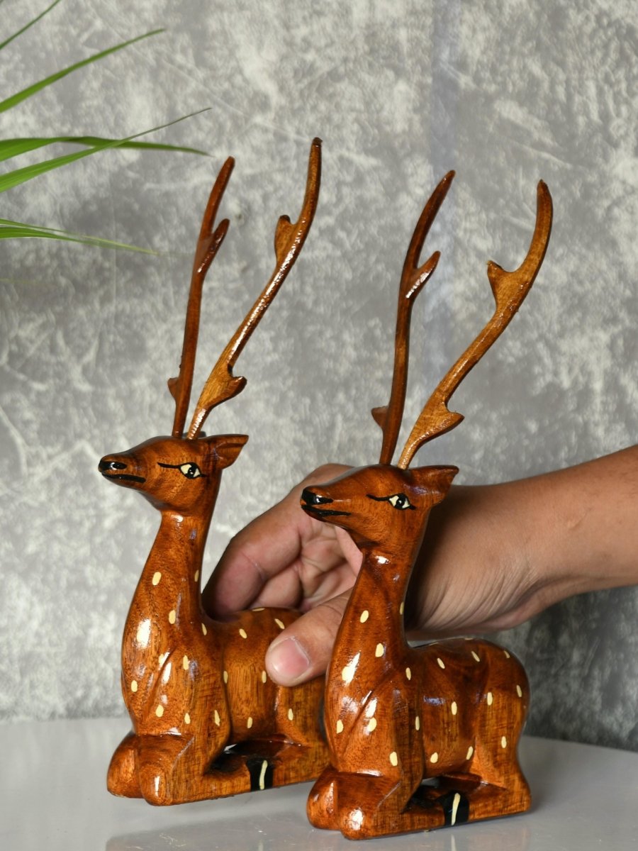 Sowpeace Pair of wooden sitting deer Artisan Decor - Sowpeace - Sowpeace Pair of wooden sitting deer Artisan Decor - Wood - WSDP - WDN - TT - Sowpeace