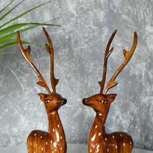 Sowpeace Pair of wooden sitting deer Artisan Decor --Sowpeace-Sowpeace Pair of wooden sitting deer Artisan Decor-Wood-WSDP-WDN-TT-Sowpeace