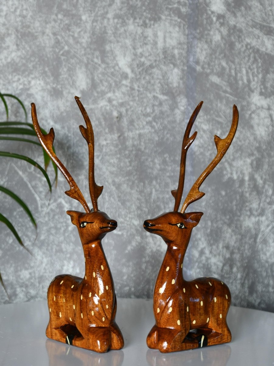 Sowpeace Pair of wooden sitting deer Artisan Decor - Sowpeace - Sowpeace Pair of wooden sitting deer Artisan Decor - Wood - WSDP - WDN - TT - Sowpeace