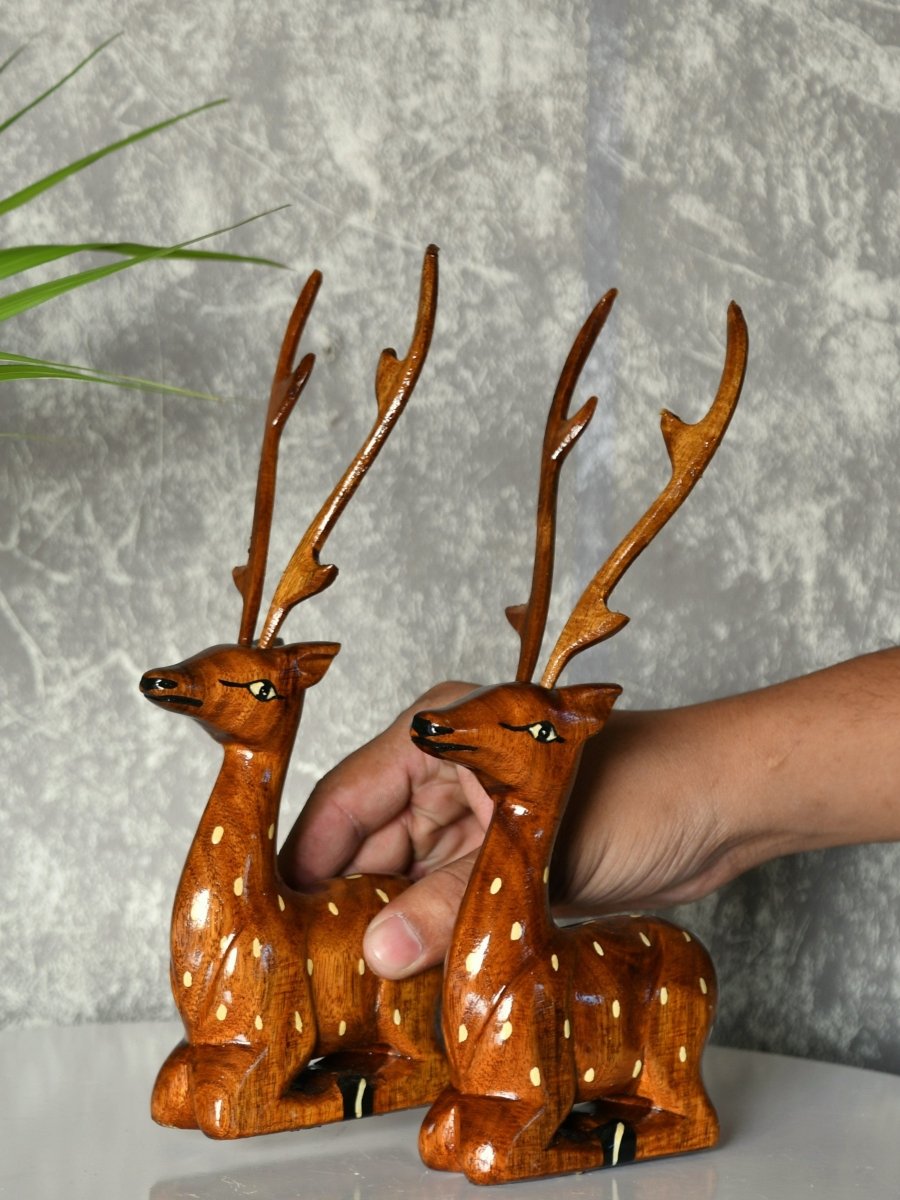 Sowpeace Pair of wooden sitting deer Artisan Decor --Sowpeace-Sowpeace Pair of wooden sitting deer Artisan Decor-Wood-WSDP-WDN-TT-Sowpeace