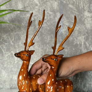 Sowpeace Pair of wooden sitting deer Artisan Decor --Sowpeace-Sowpeace Pair of wooden sitting deer Artisan Decor-Wood-WSDP-WDN-TT-Sowpeace