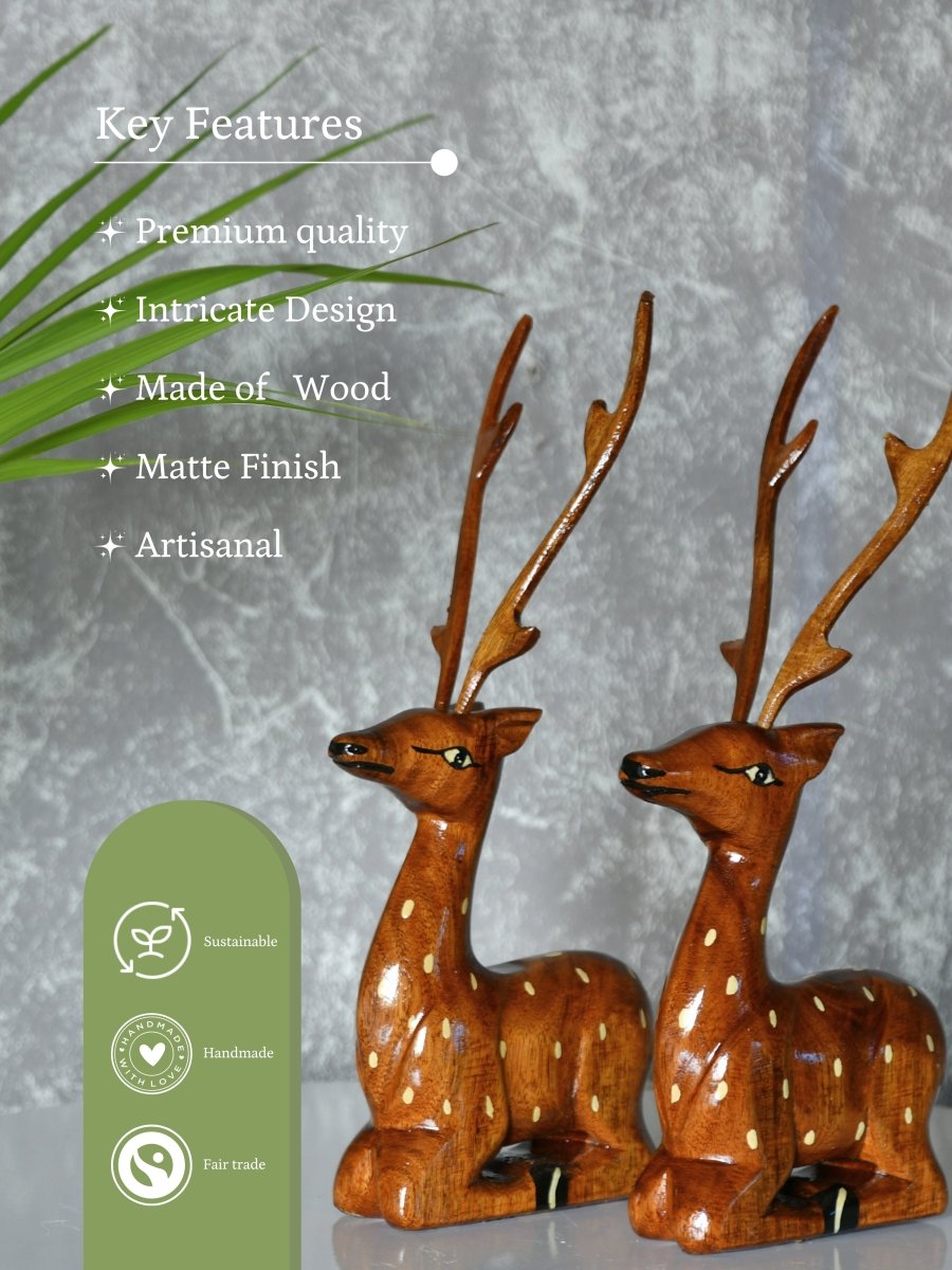 Sowpeace Pair of wooden sitting deer Artisan Decor