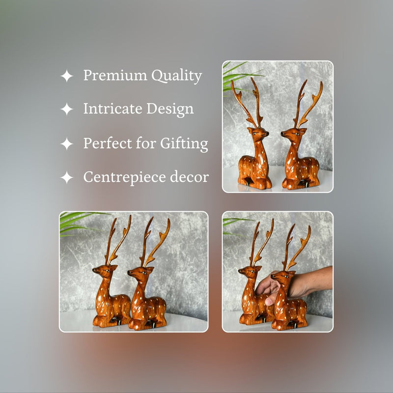 Sowpeace Pair of wooden sitting deer Artisan Decor – view 3
