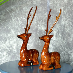 Sowpeace Pair of wooden sitting deer Artisan Decor - Additional View