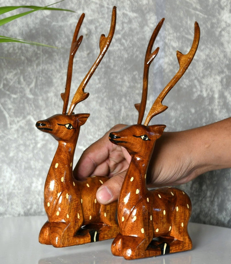 Sowpeace Pair of wooden sitting deer Artisan Decor – view 5