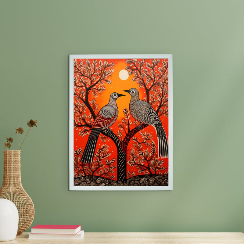 Pigeon Flight, Sunset Symphony: Sowpeace Handcrafted Canvas – Premium Indian-Inspired Art for Stylish Home Interiors – view 1