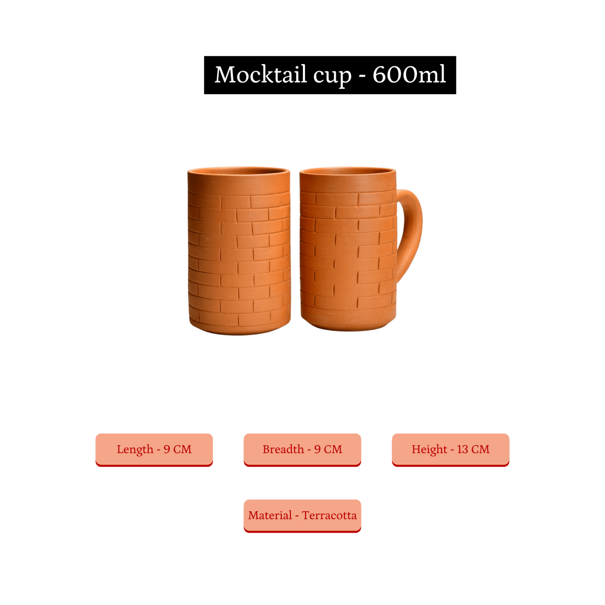 Sowpeace Premium 600ml Unglazed Large Terracotta Mugs (Set of 2) | Handcrafted Rustic Brown Drinkware for Coffee, Tea & Beer