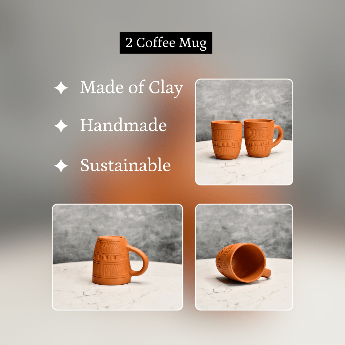 Sowpeace Premium Unglazed Terracotta Drink Mugs (Set of 2) | Handcrafted Rustic Brown Coffee & Tea Cups for Gifting & Daily Use - Sowpeace - 
