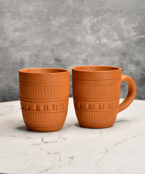 Sowpeace Premium Unglazed Terracotta Drink Mugs (Set of 2) | Handcrafted Rustic Brown Coffee & Tea Cups for Gifting & Daily Use