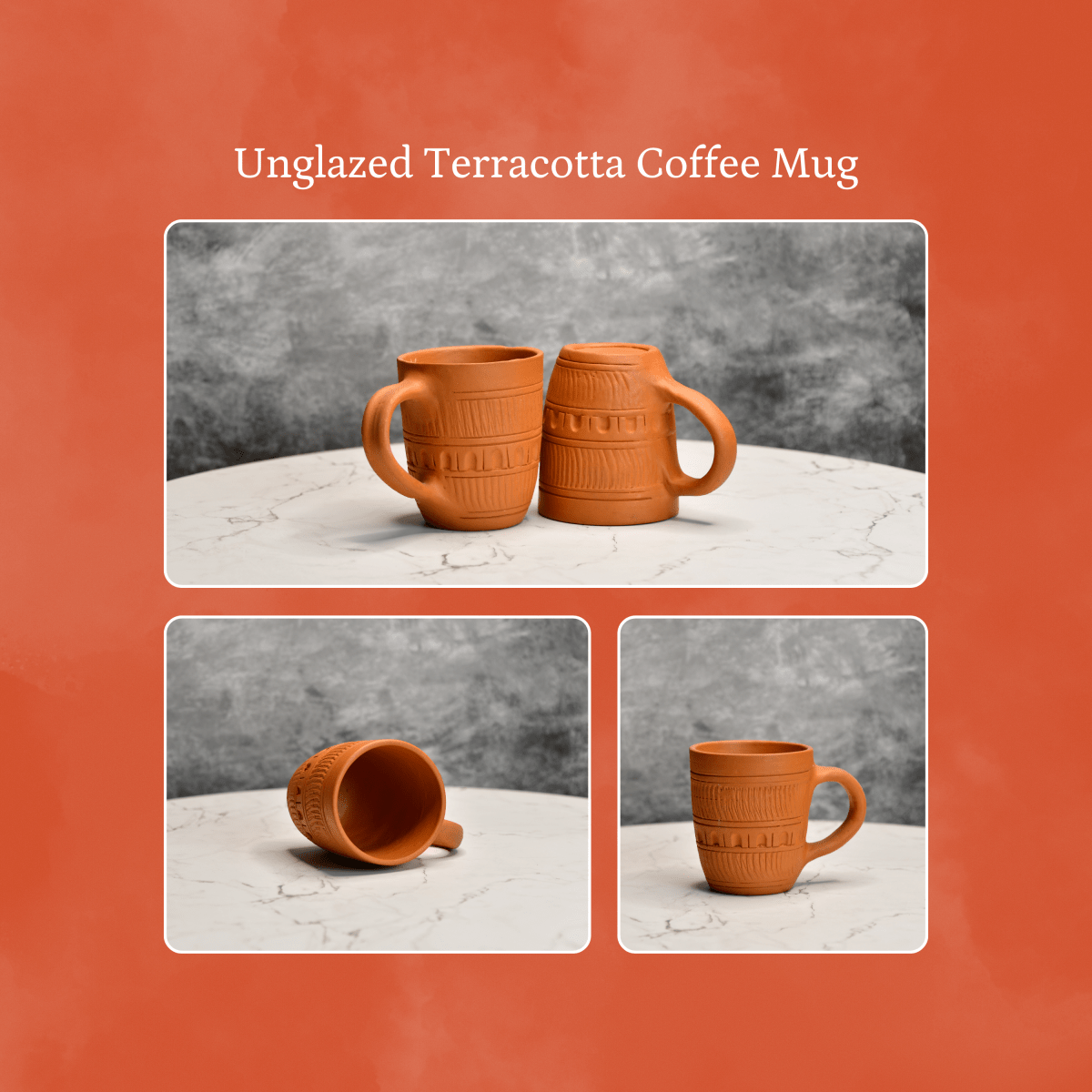 Sowpeace Premium Unglazed Terracotta Drink Mugs (Set of 2) | Handcrafted Rustic Brown Coffee & Tea Cups for Gifting & Daily Use