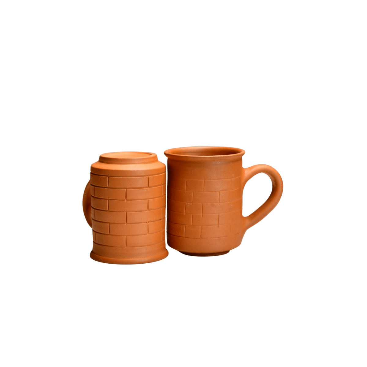 Sowpeace Premium Unglazed Terracotta Imprinted Drink Mugs (Set of 2) | Handcrafted Rustic Brown Coffee & Tea Cups for Gifting & Daily Use - Sowpeace - 