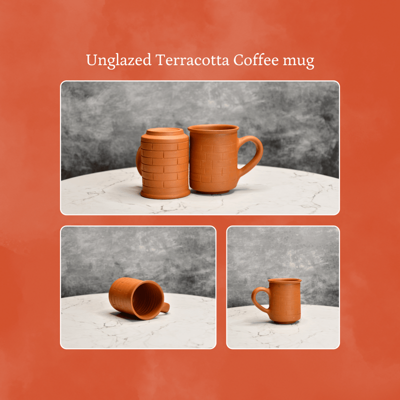 Sowpeace Premium Unglazed Terracotta Imprinted Drink Mugs (Set of 2) | Handcrafted Rustic Brown Coffee & Tea Cups for Gifting & Daily Use – view 6