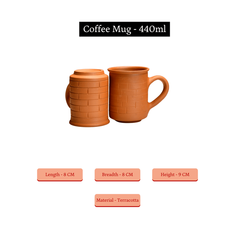 Sowpeace Premium Unglazed Terracotta Imprinted Drink Mugs (Set of 2) | Handcrafted Rustic Brown Coffee & Tea Cups for Gifting & Daily Use – view 7