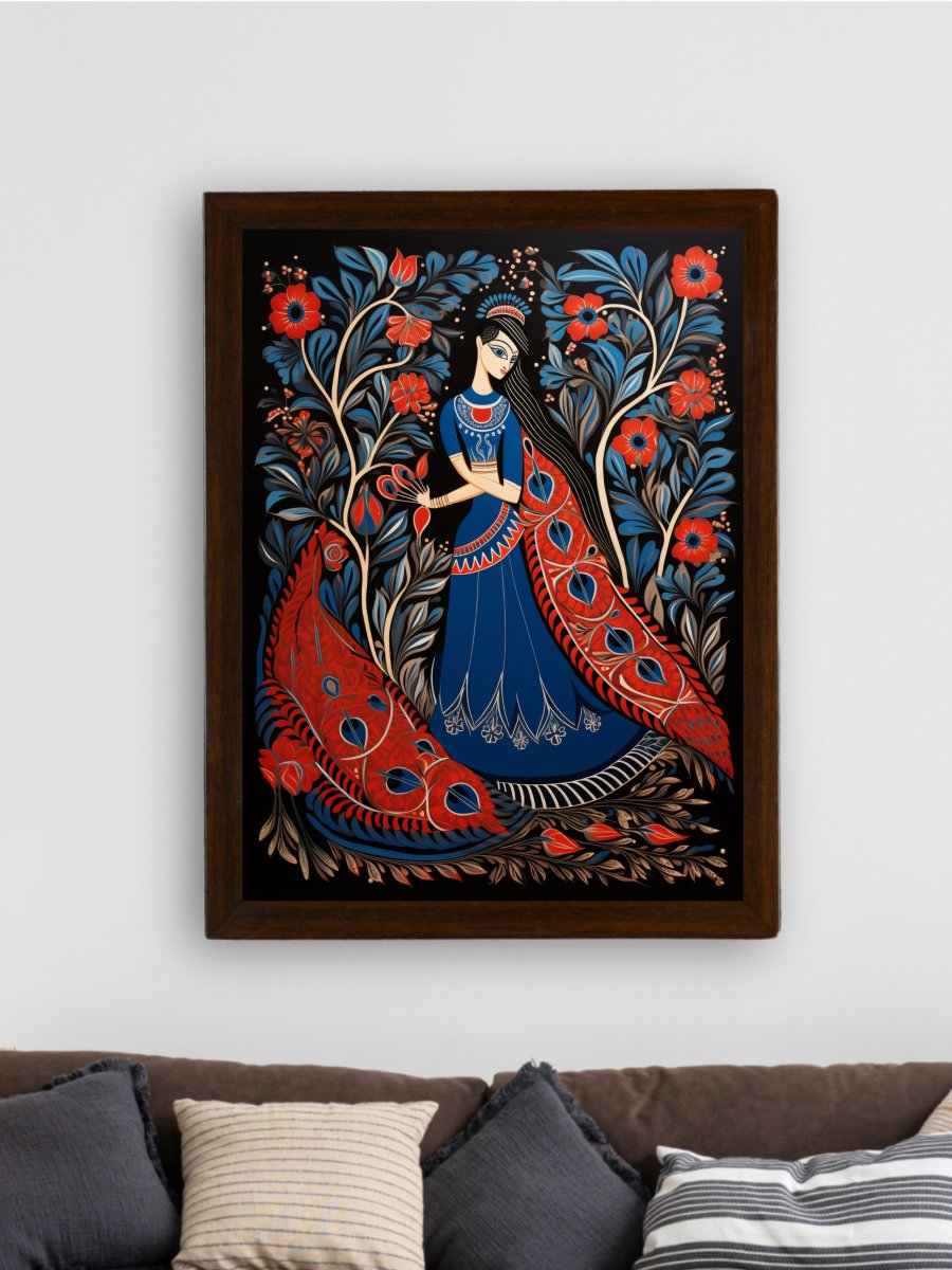 Sowpeace Radiance: Handcrafted Women & the Peacock Spirit – Premium Indian-Inspired Canvas Print for Elegant Decor