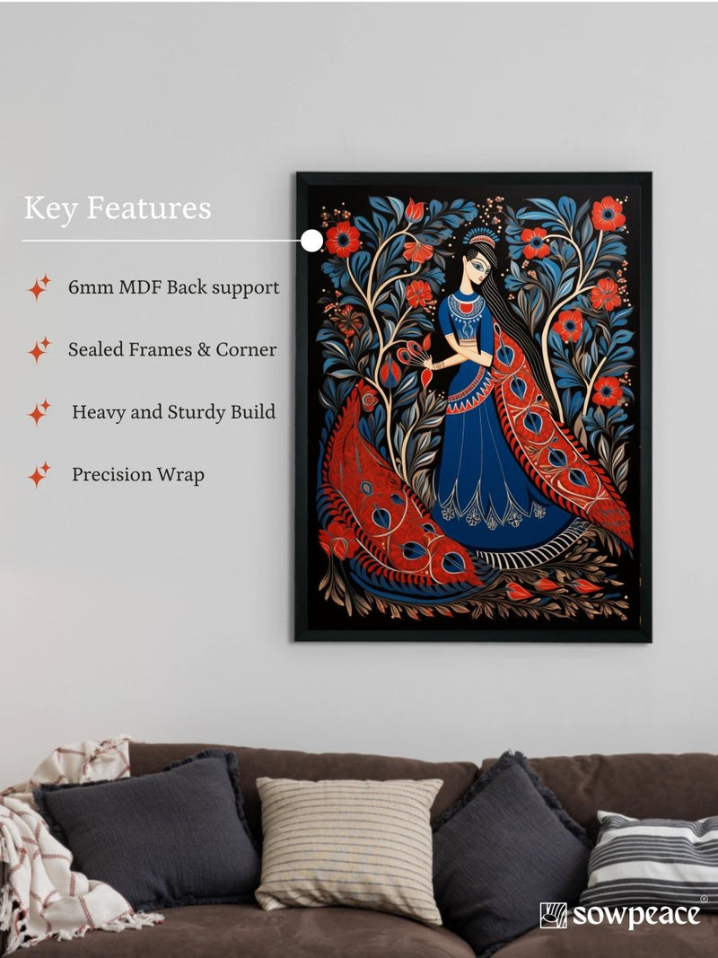 Sowpeace Radiance: Handcrafted Women & the Peacock Spirit – Premium Indian-Inspired Canvas Print for Elegant Decor – view 6