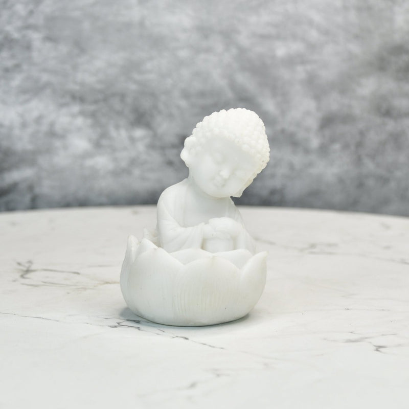 Sowpeace Resting Baby Monk | Elegant White Resin Spiritual Figurine for Peaceful Home Décor & Gifting – view 1