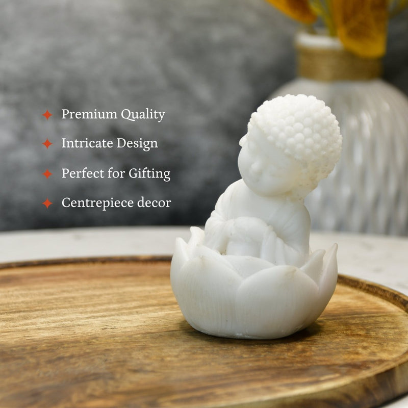 Sowpeace Resting Baby Monk | Elegant White Resin Spiritual Figurine for Peaceful Home Décor & Gifting – view 3