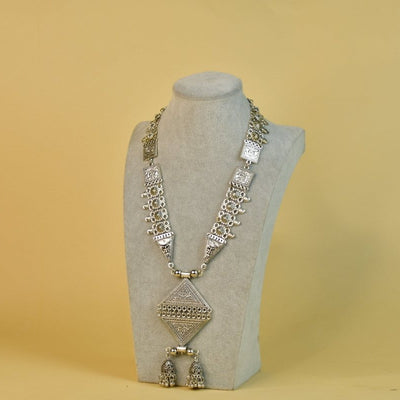 Sowpeace Rhombus Pendant Necklace: German Silver, Black & Dzi Beads