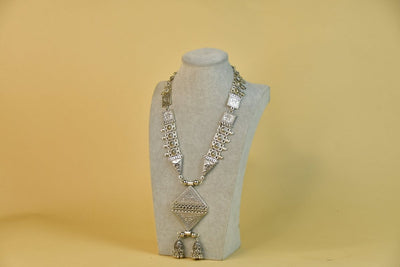 Sowpeace Rhombus Pendant Necklace: German Silver, Black & Dzi Beads