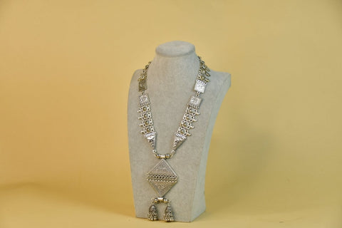 Sowpeace Rhombus Pendant Necklace: German Silver, Black & Dzi Beads - Additional View