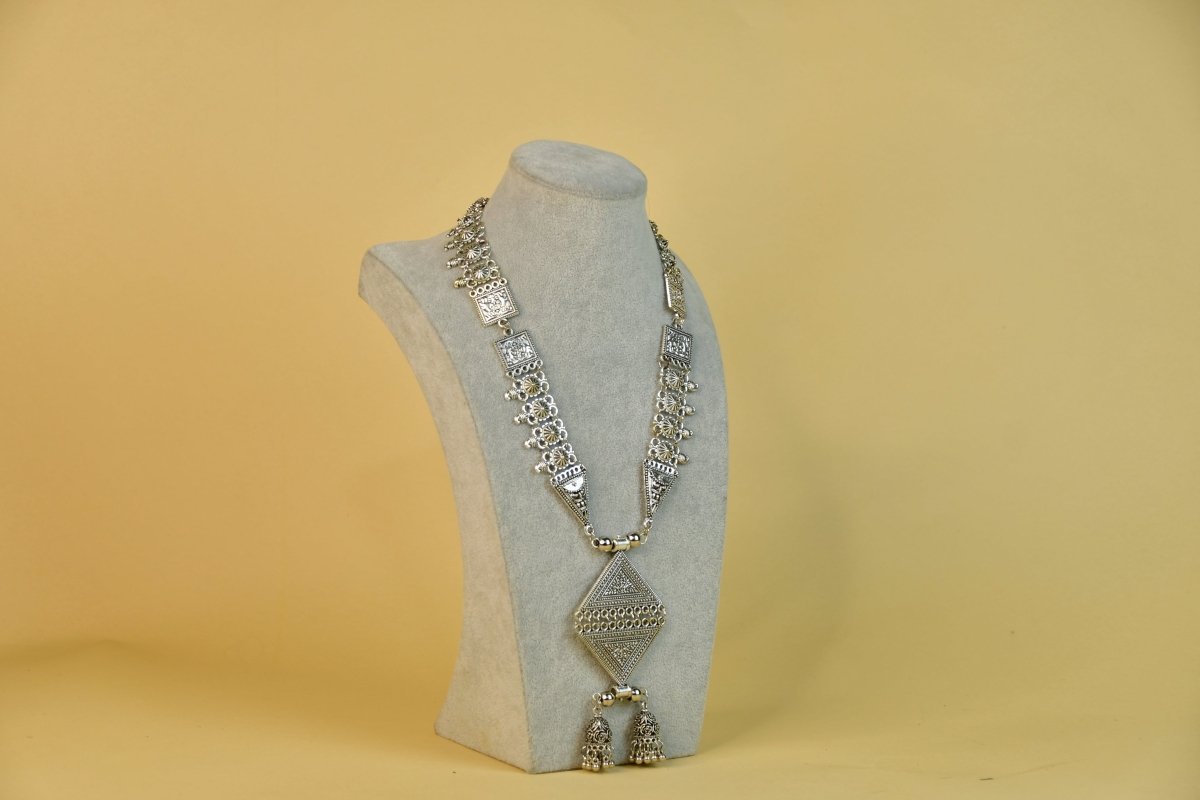 Sowpeace Rhombus Pendant Necklace: German Silver, Black & Dzi Beads