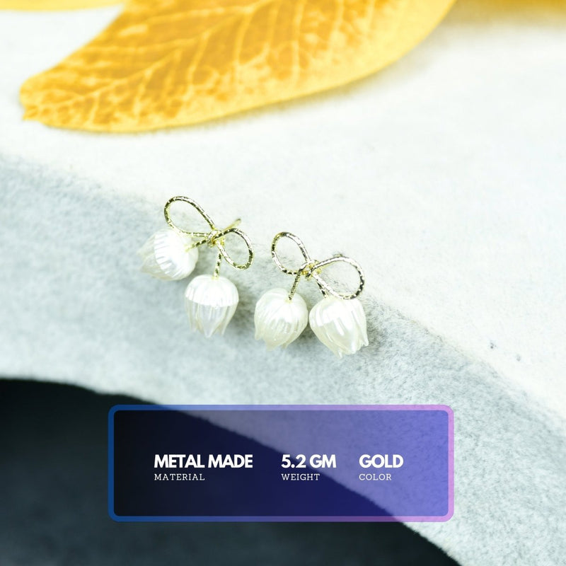 Sowpeace Ribbon Flower Gold Stainless Steel Earrings | Elegant One‑Size Lightweight Jewelry for Women & Daily Wear – view 3
