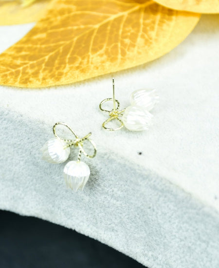 Sowpeace Ribbon Flower Gold Stainless Steel Earrings | Elegant One‑Size Lightweight Jewelry for Women & Daily Wear