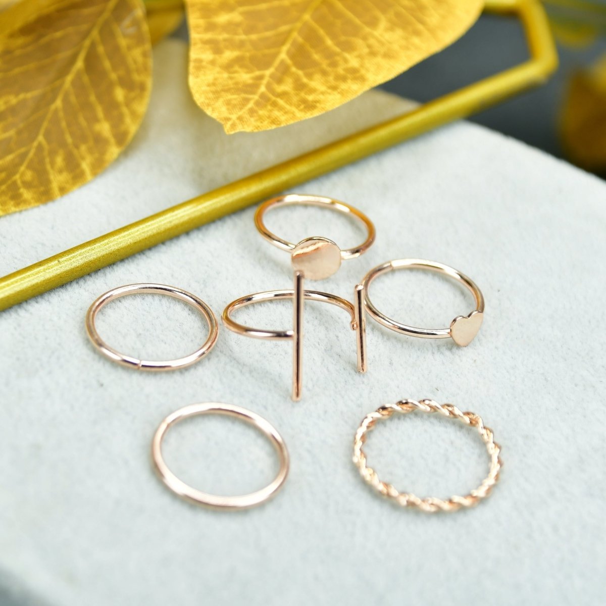Sowpeace Rose Gold 6 Ring Set Stainless Steel | Elegant One‑Size Adjustable Jewelry for Women & Men - Sowpeace - 