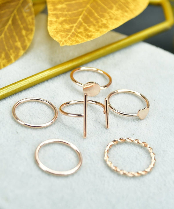 Sowpeace Rose Gold 6 Ring Set Stainless Steel | Elegant One‑Size Adjustable Jewelry for Women & Men — image 2