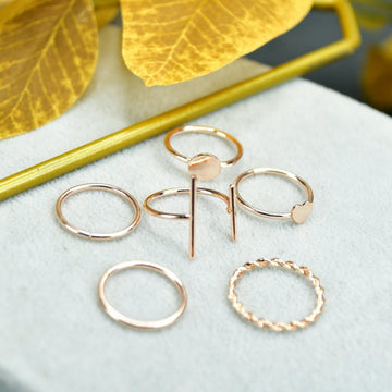 Sowpeace Rose Gold 6 Ring Set Stainless Steel | Elegant One‑Size Adjustable Jewelry for Women & Men - Sowpeace - 