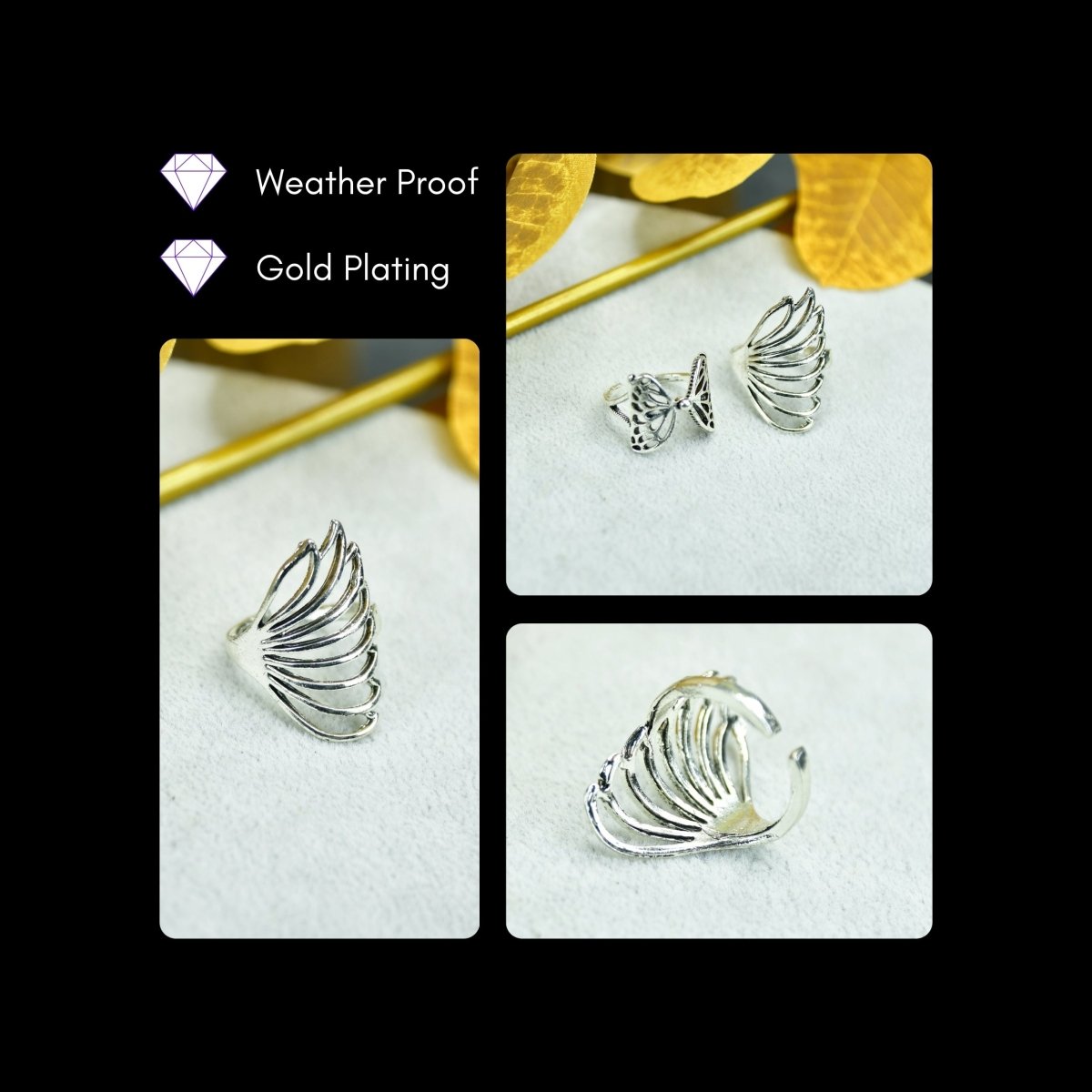 Sowpeace Rose Silver Butterfly Ring Set Stainless Steel | Elegant One‑Size Adjustable Jewelry for Women & Men - Sowpeace - 