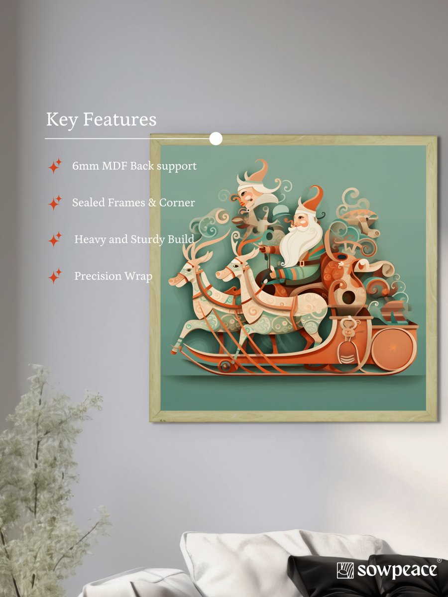 Sowpeace: Santa & Reindeer – Premium Wall Art Wonderland – Handcrafted Indian-Inspired Prints for Stylish Holiday Decor