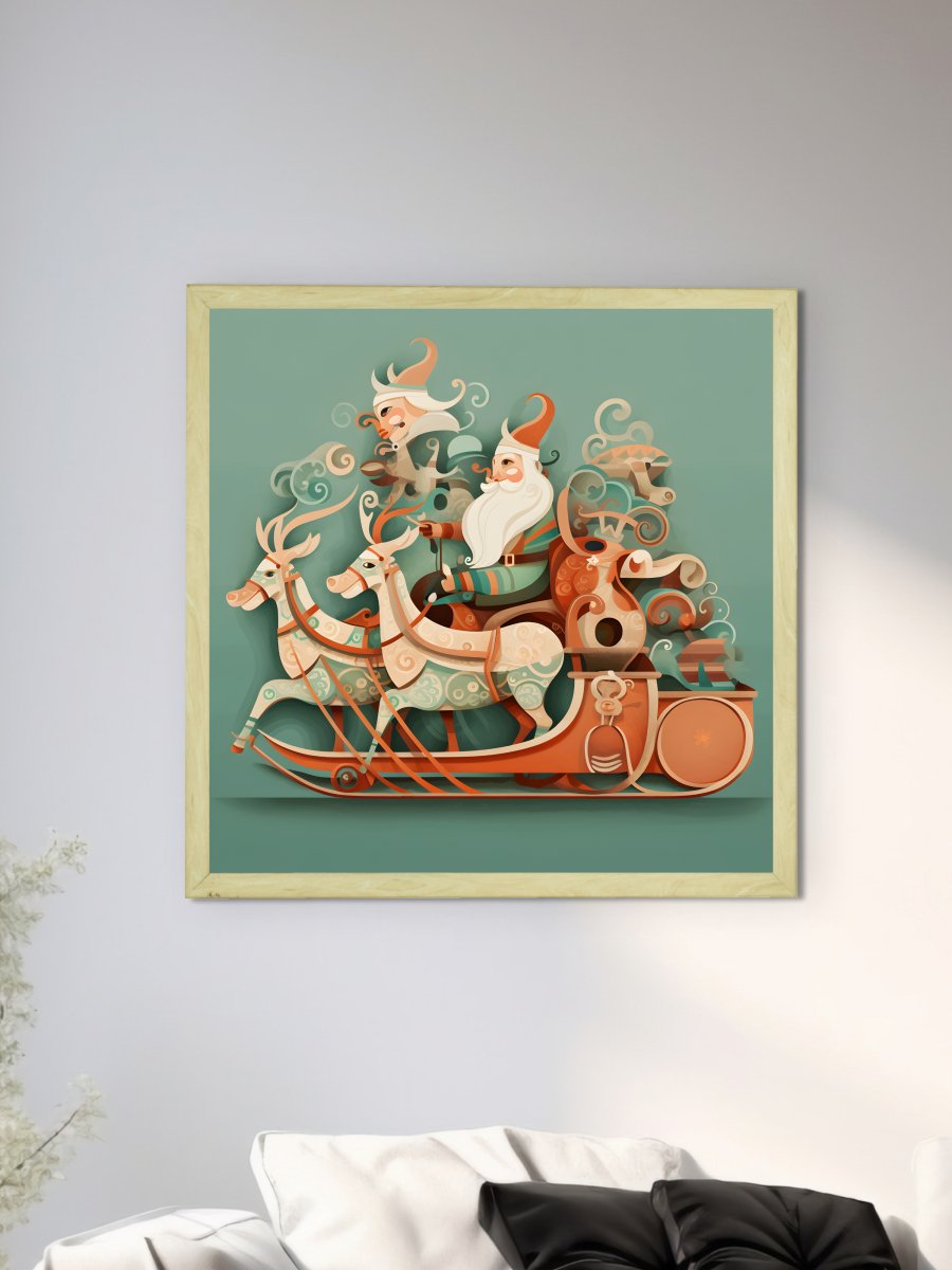 Sowpeace: Santa & Reindeer – Premium Wall Art Wonderland – Handcrafted Indian-Inspired Prints for Stylish Holiday Decor