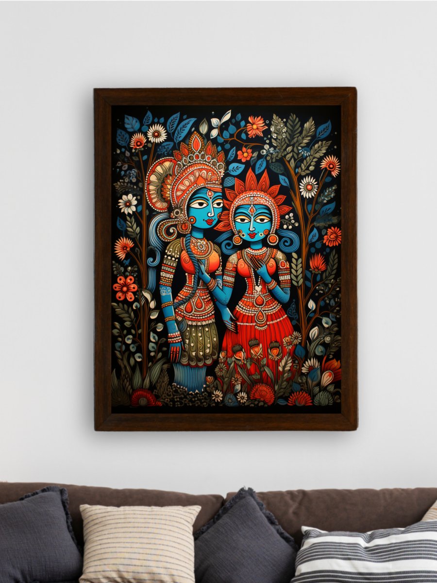 Sowpeace Serenity: Handcrafted Krishna & Radha's Bliss – Premium Indian-Inspired Canvas Wall Print for Spiritual Home Decor