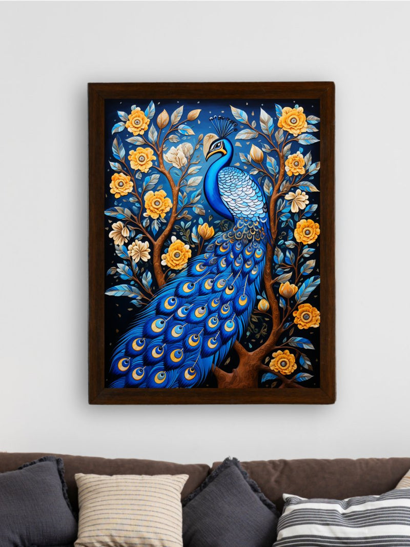 Sowpeace Serenity: Handcrafted Peacock's Tranquil Aura – Premium Indian-Inspired Canvas Art for Elegant Home Decor – view 3