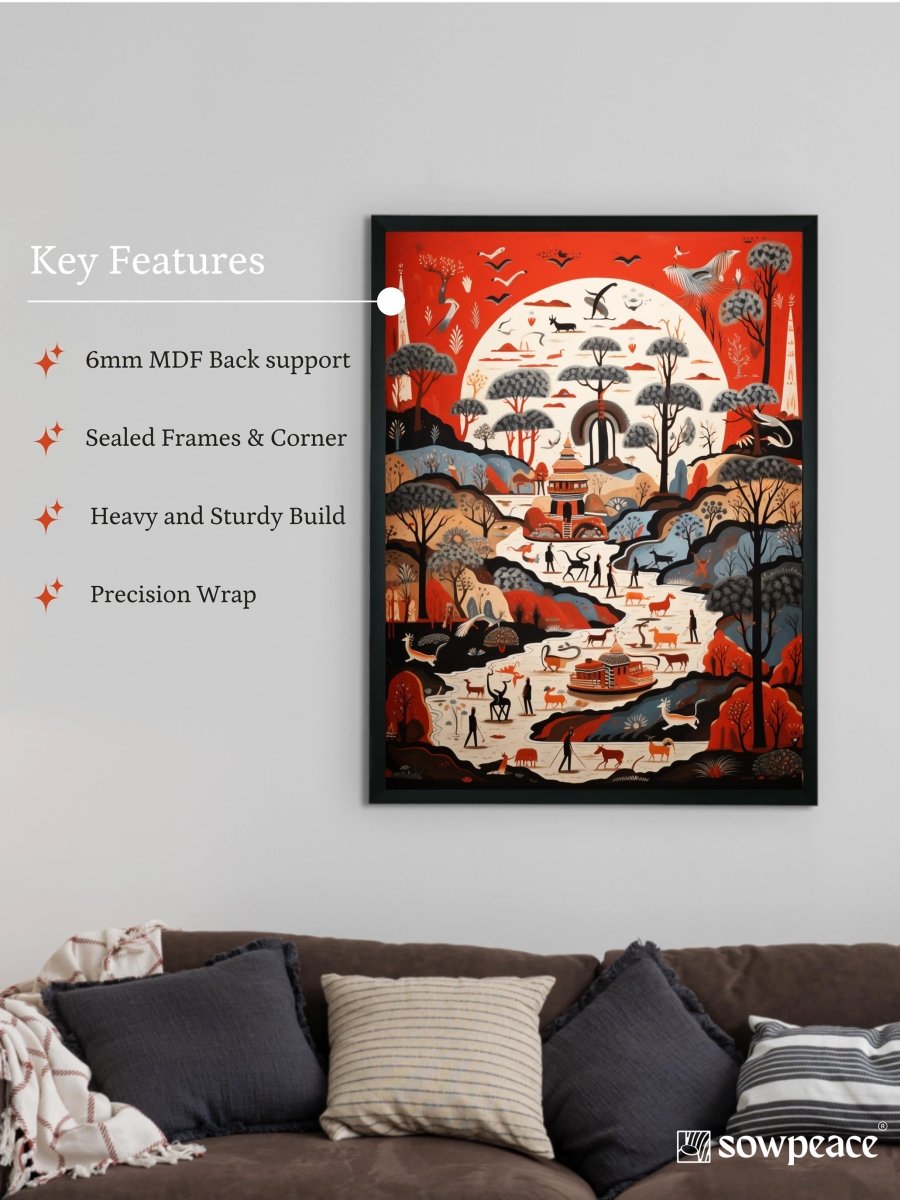 Sowpeace Serenity: Handcrafted Sunlit Birdsong Symphony – Premium Indian-Inspired Canvas Print for Elegant Home Decoration