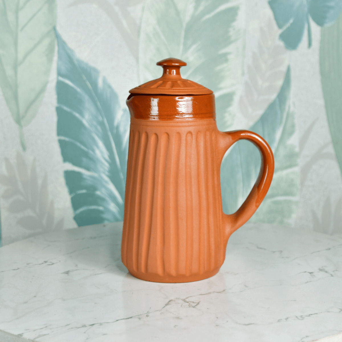Sowpeace Small Terracotta Ceramic Pitcher with Lid – Handcrafted Mini Water Jug for Rustic Kitchen & Table Décor – 1000ml