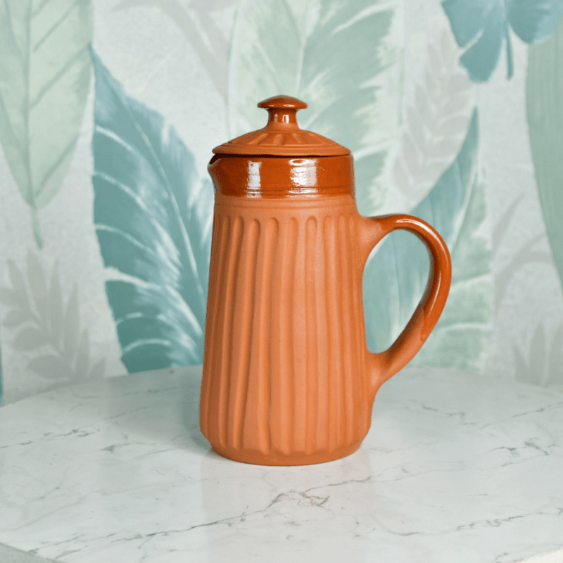 Sowpeace Small Terracotta Ceramic Pitcher with Lid – Handcrafted Mini Water Jug for Rustic Kitchen & Table Décor – 1000ml – view 1