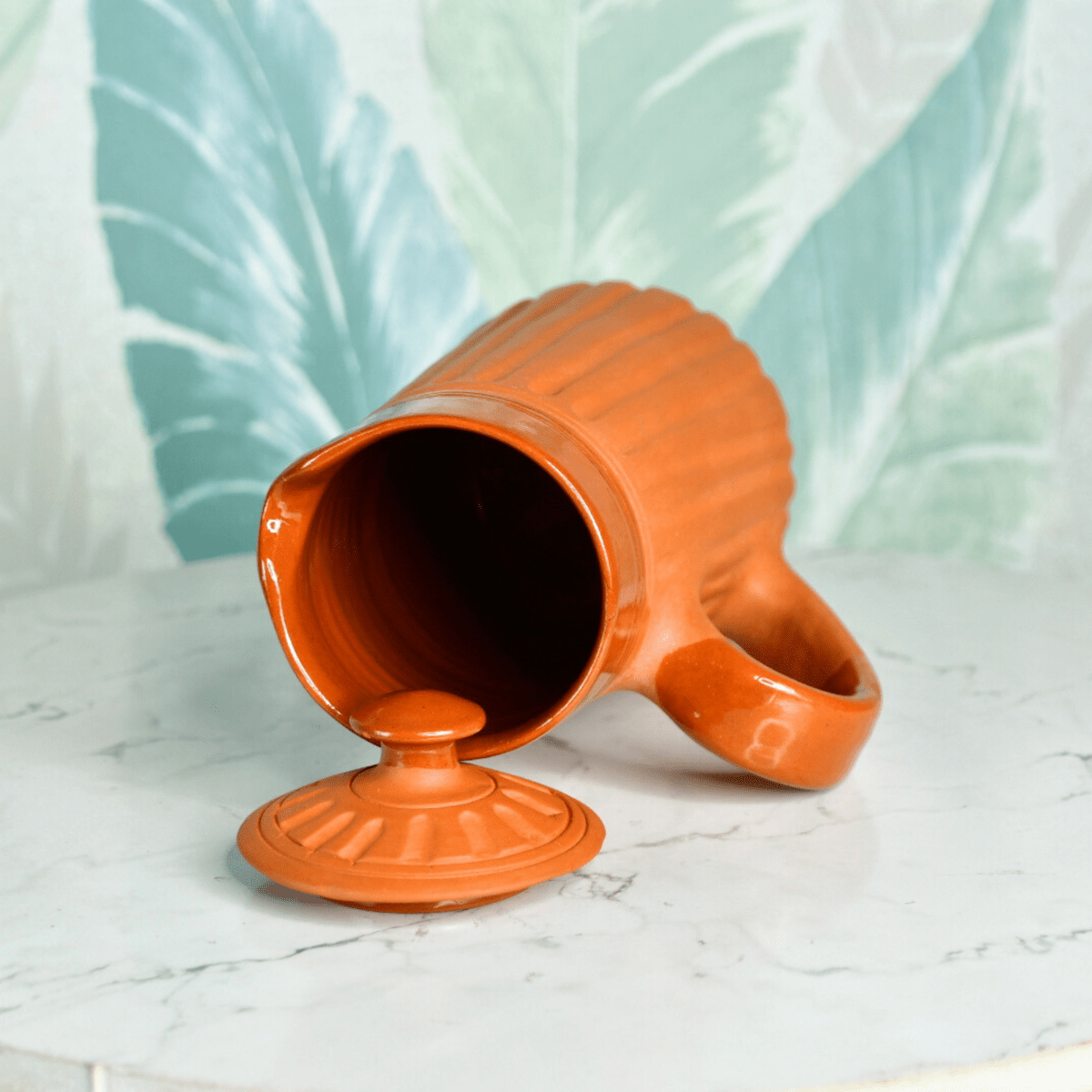 Sowpeace Small Terracotta Ceramic Pitcher with Lid – Handcrafted Mini Water Jug for Rustic Kitchen & Table Décor – 1000ml