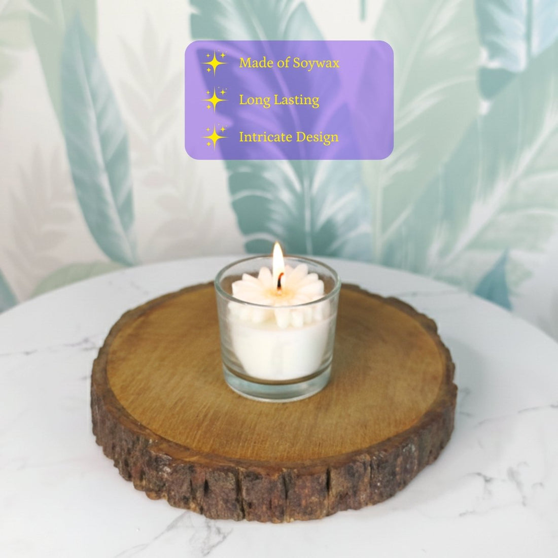 Sowpeace Soywax Flower Candle Set of 2 in Glass – Hand - Poured, Vegan, Unscented Decorative Gift - Sowpeace - 