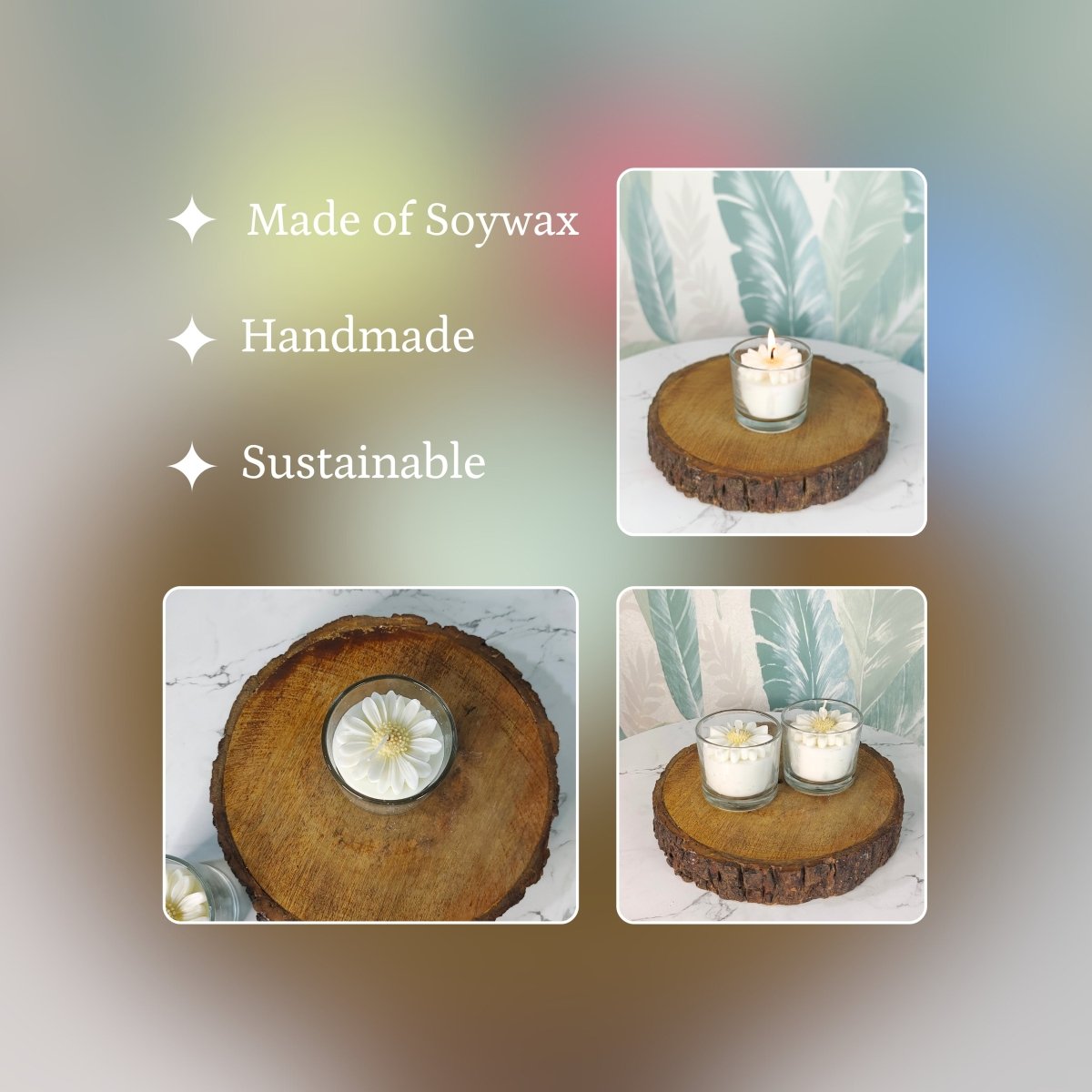 Sowpeace Soywax Flower Candle Set of 2 in Glass – Hand - Poured, Vegan, Unscented Decorative Gift - Sowpeace - 