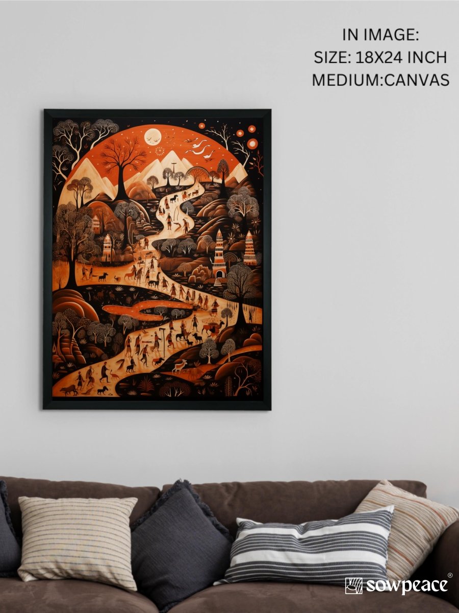 Sowpeace Sunsets: Handcrafted Peaceful Mountain Wall Art – Premium Indian-Inspired Canvas Print for Elegant Home Interiors