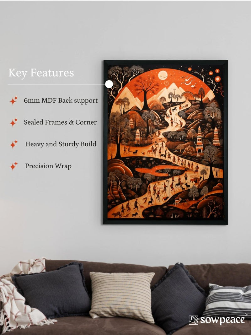 Sowpeace Sunsets: Handcrafted Peaceful Mountain Wall Art – Premium Indian-Inspired Canvas Print for Elegant Home Interiors – view 5