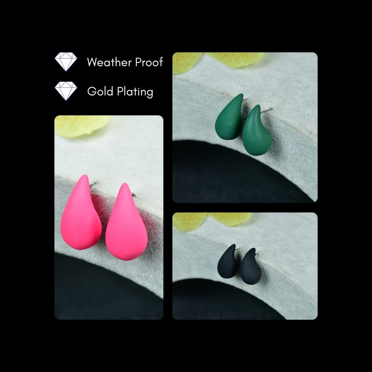 Sowpeace Teardrop CCB Earrings Set – Pink, Green & Black | Elegant One‑Size Lightweight Jewelry for Women & Daily Wear - Sowpeace - 