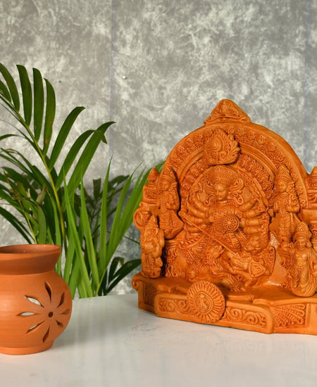 Sowpeace Terracotta Large Durga: Artisan Tabletop Decor