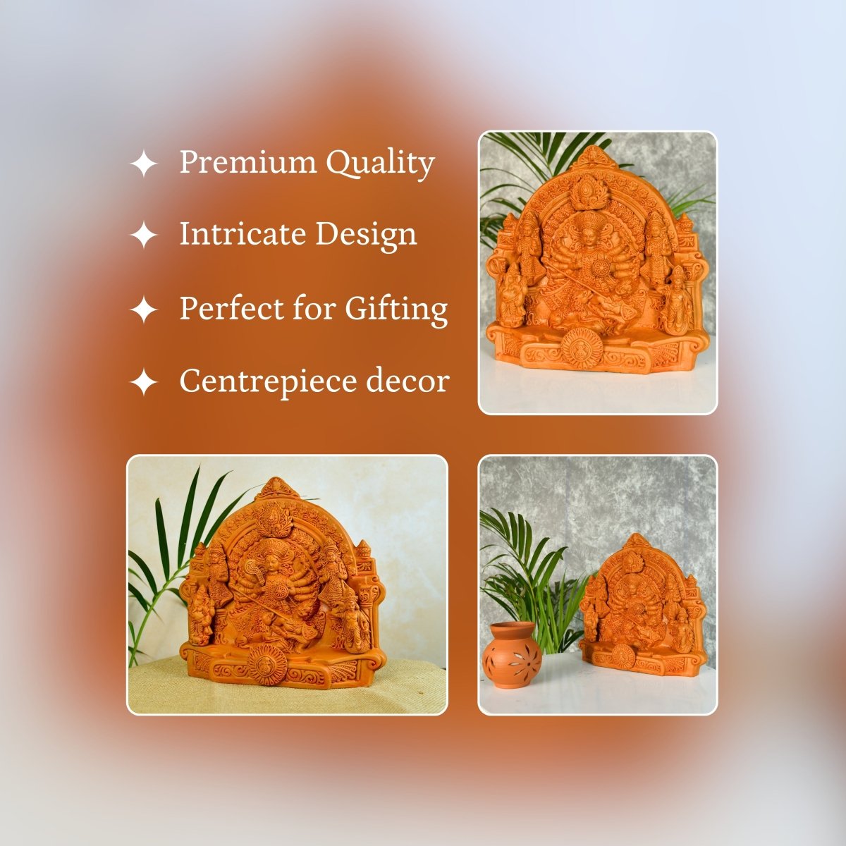 Sowpeace Terracotta Large Durga: Artisan Tabletop Decor - terracotta tabletop - Sowpeace - Diwali - God Idols