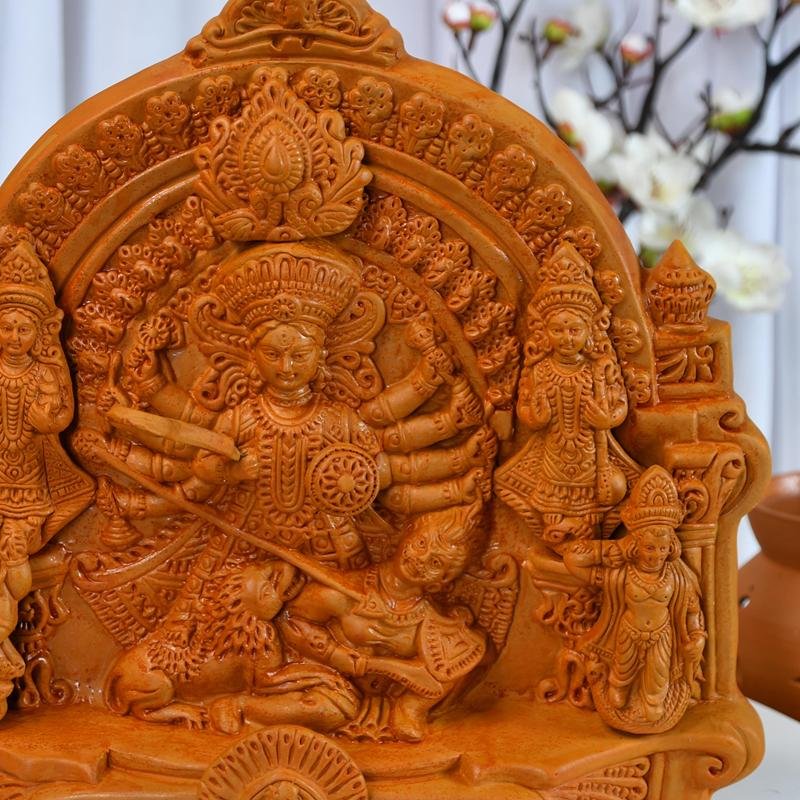 Sowpeace Terracotta Large Durga: Artisan Tabletop Decor